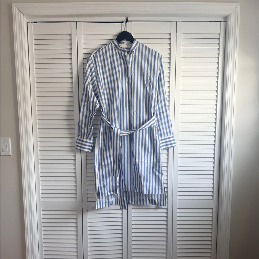 ACNE STUDIOS Striped Cotton Poplin Dress in Blue
